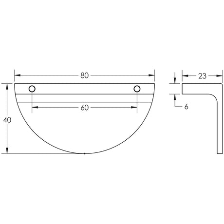 Technical drawing of of Burlington - 80mm Satin Nickel Half Moon Cabinet Handle Sku. BUR610SN