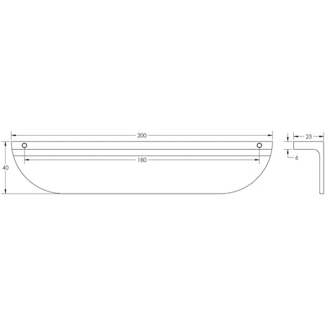 Technical drawing of of Burlington - 200mm Satin Brass Half Moon Cabinet Handle Sku. BUR611SB