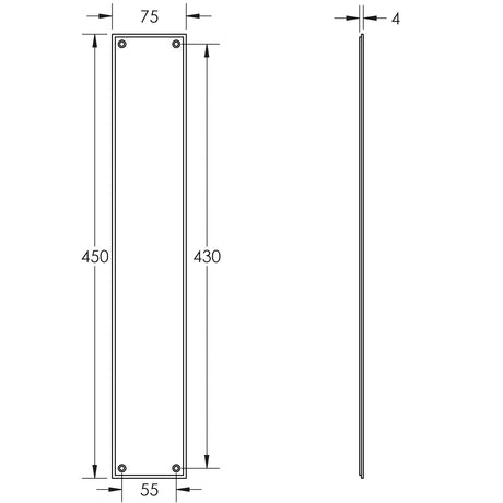 Technical drawing of of Burlington - Finger Plate 450 X 75mm Polished Nickel Sku. BUR778PN