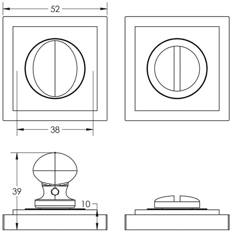 Technical drawing of of Burlington - Turns & Releases Inner 1 Square Stepped Rose Satin Nickel Sku. BUR-80SN-152SN