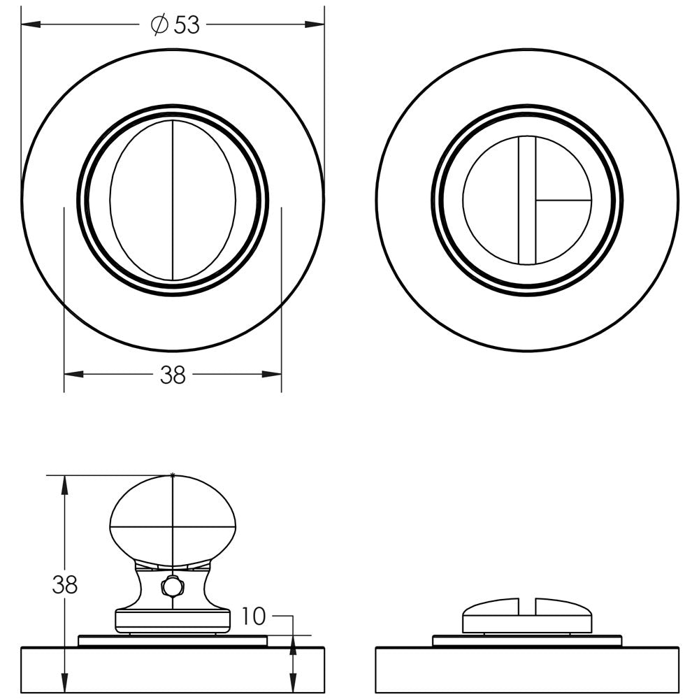 Technical drawing of of Burlington - Turns & Releases Inner 1 Plain Rose Satin Brass Sku. BUR-80SB-50SB