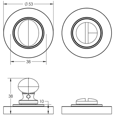 Technical drawing of of Burlington - Turns & Releases Inner 1 Plain Rose Dark Bronze Sku. BUR-80DB-50DB