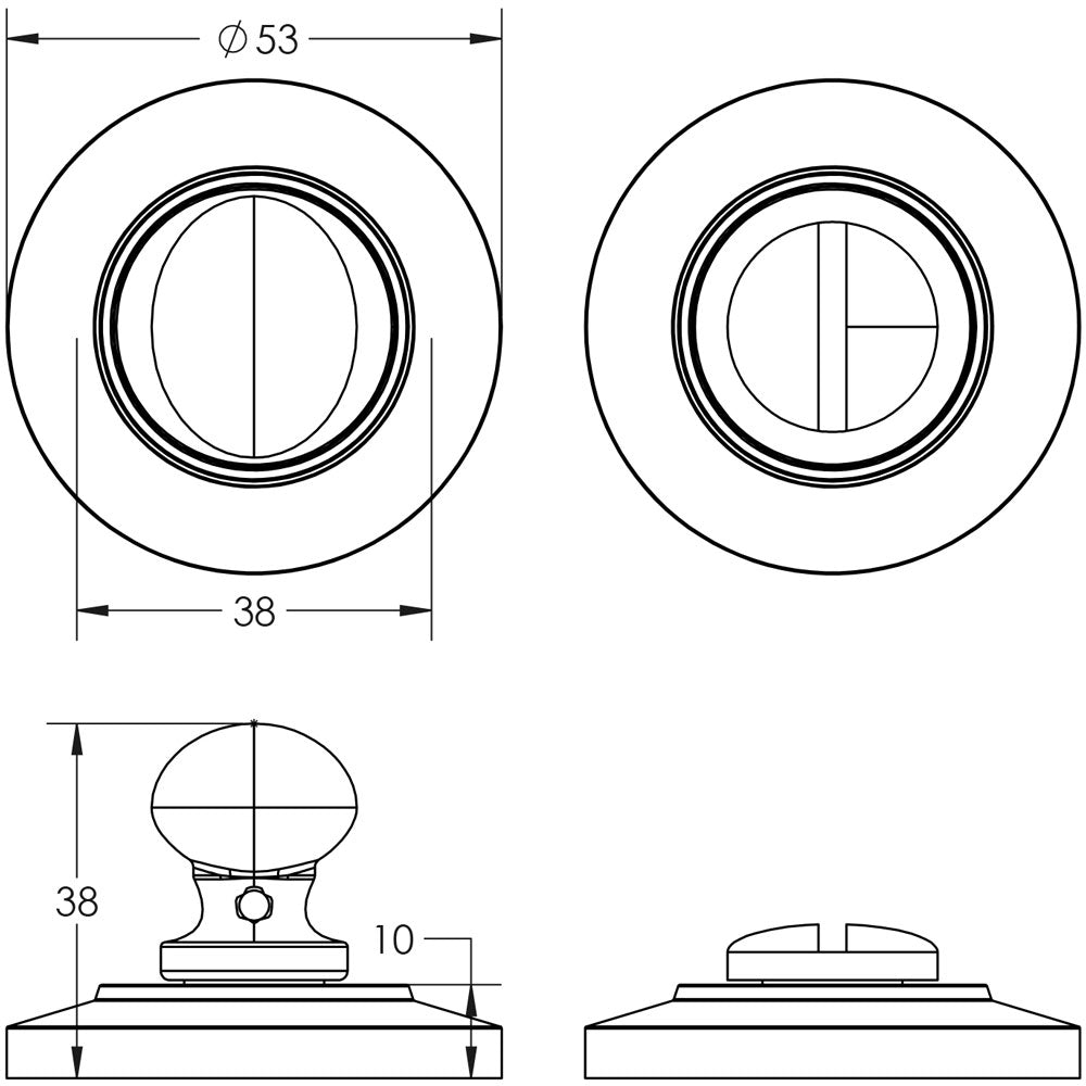 Technical drawing of of Burlington - Turns & Releases Inner 1 Chamfered Rose Satin Brass Sku. BUR-80SB-51SB