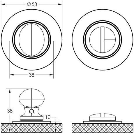 Technical drawing of of Burlington - Turns & Releases Inner 1 Knurled Rose Satin Nickel Sku. BUR-80SN-55SN