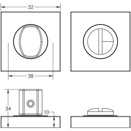 Technical drawing of of Burlington - Turns & Releases Inner 3 Square Plain Rose Polished Nickel Sku. BUR-81PN-150PN