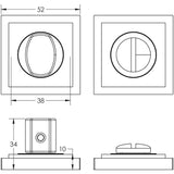 Technical drawing of of Burlington - Turns & Releases Inner 3 Square Stepped Rose Satin Nickel Sku. BUR-81SN-152SN