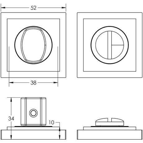 Technical drawing of of Burlington - Turns & Releases Inner 3 Square Stepped Rose Antique Brass Sku. BUR-81AB-152AB