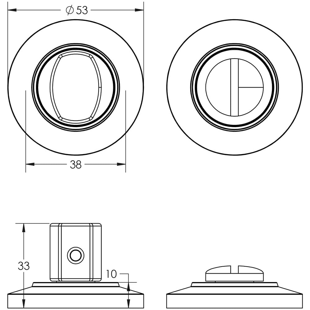 Technical drawing of of Burlington - Turns & Releases Inner 3 Chamfered Rose Antique Brass Sku. BUR-81AB-51AB