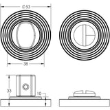 Technical drawing of of Burlington - Turns & Releases Inner 3 Reeded Rose Satin Brass Sku. BUR-81SB-53SB