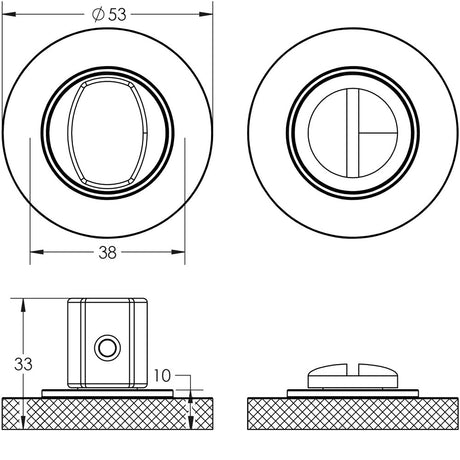 Technical drawing of of Burlington - Turns & Releases Inner 3 Knurled Rose Polished Nickel Sku. BUR-81PN-55PN