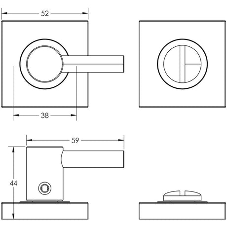 Technical drawing of of Burlington - Easy Turn & Release Square Plain Rose Polished Nickel Sku. BUR-82PN-150PN