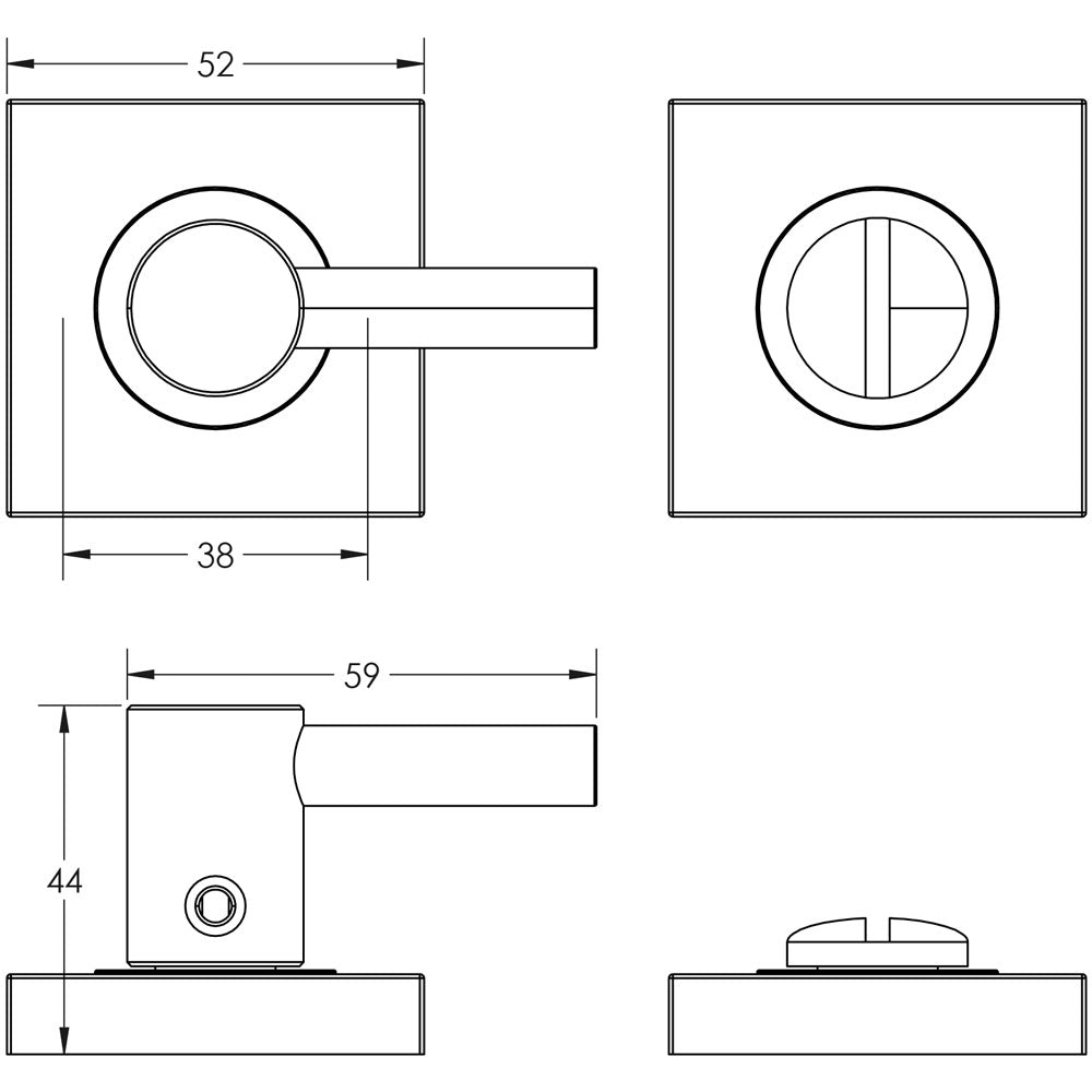 Technical drawing of of Burlington - Easy Turn & Release Square Plain Rose Antique Brass Sku. BUR-82AB-150AB