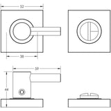 Technical drawing of of Burlington - Easy Turn & Release Square Plain Rose Antique Brass Sku. BUR-82AB-150AB