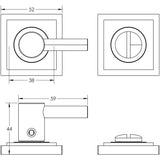 Technical drawing of of Burlington - Easy Turn & Release Square Stepped Rose Satin Brass Sku. BUR-82SB-152SB