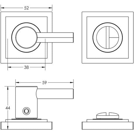 Technical drawing of of Burlington - Easy Turn & Release Square Stepped Rose Polished Nickel Sku. BUR-82PN-152PN
