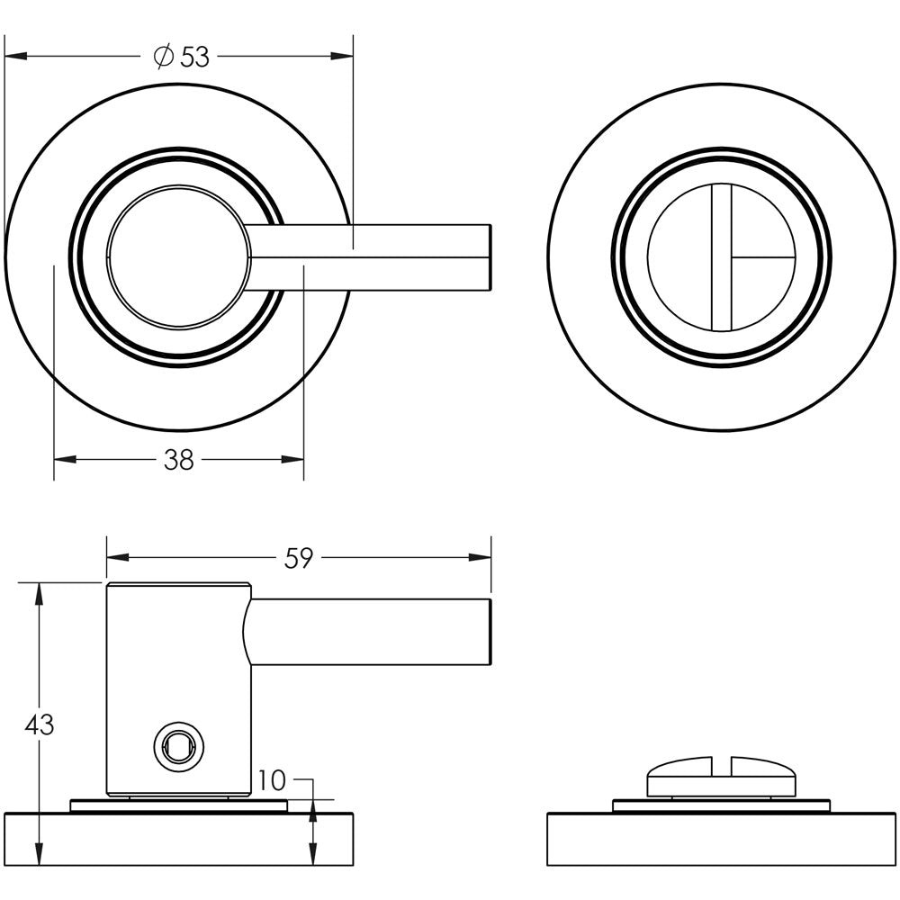Technical drawing of of Burlington - Easy Turn & Release Plain Rose Satin Nickel Sku. BUR-82SN-50SN