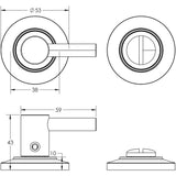 Technical drawing of of Burlington - Easy Turn & Release Chamfered Rose Satin Brass Sku. BUR-82SB-51SB