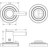Technical drawing of of Burlington - Easy Turn & Release Stepped Rose Satin Nickel Sku. BUR-82SN-52SN