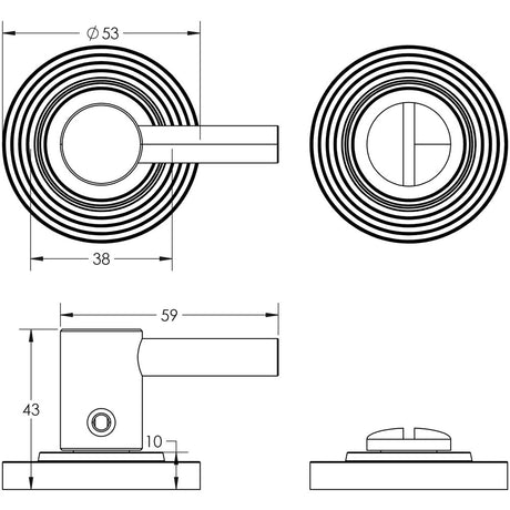 Technical drawing of of Burlington - Easy Turn & Release Reeded Rose Dark Bronze Sku. BUR-82DB-53DB