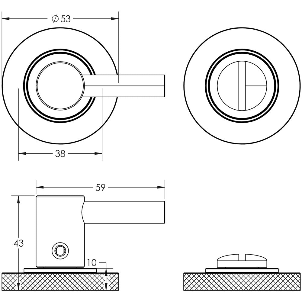 Technical drawing of of Burlington - Easy Turn & Release Knurled Rose Satin Brass Sku. BUR-82SB-55SB