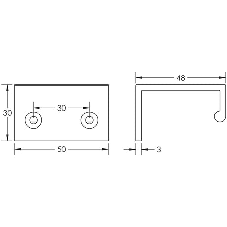 Technical drawing of of Burlington - 50mm Antique Brass Angled Edge Pull Sku. BUR910AB