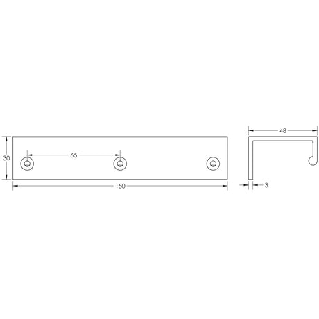 Technical drawing of of Burlington - 150mm Satin Nickel Angled Edge Pull Sku. BUR911SN