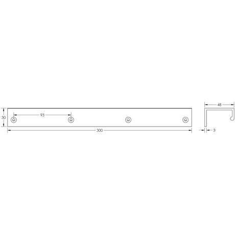 Technical drawing of of Burlington - 300mm Polished Nickel Angled Edge Pull Sku. BUR912PN
