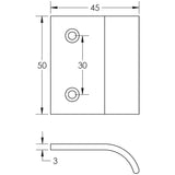Technical drawing of of Burlington - 50mm Antique Brass Curved Edged Pull Sku. BUR920AB
