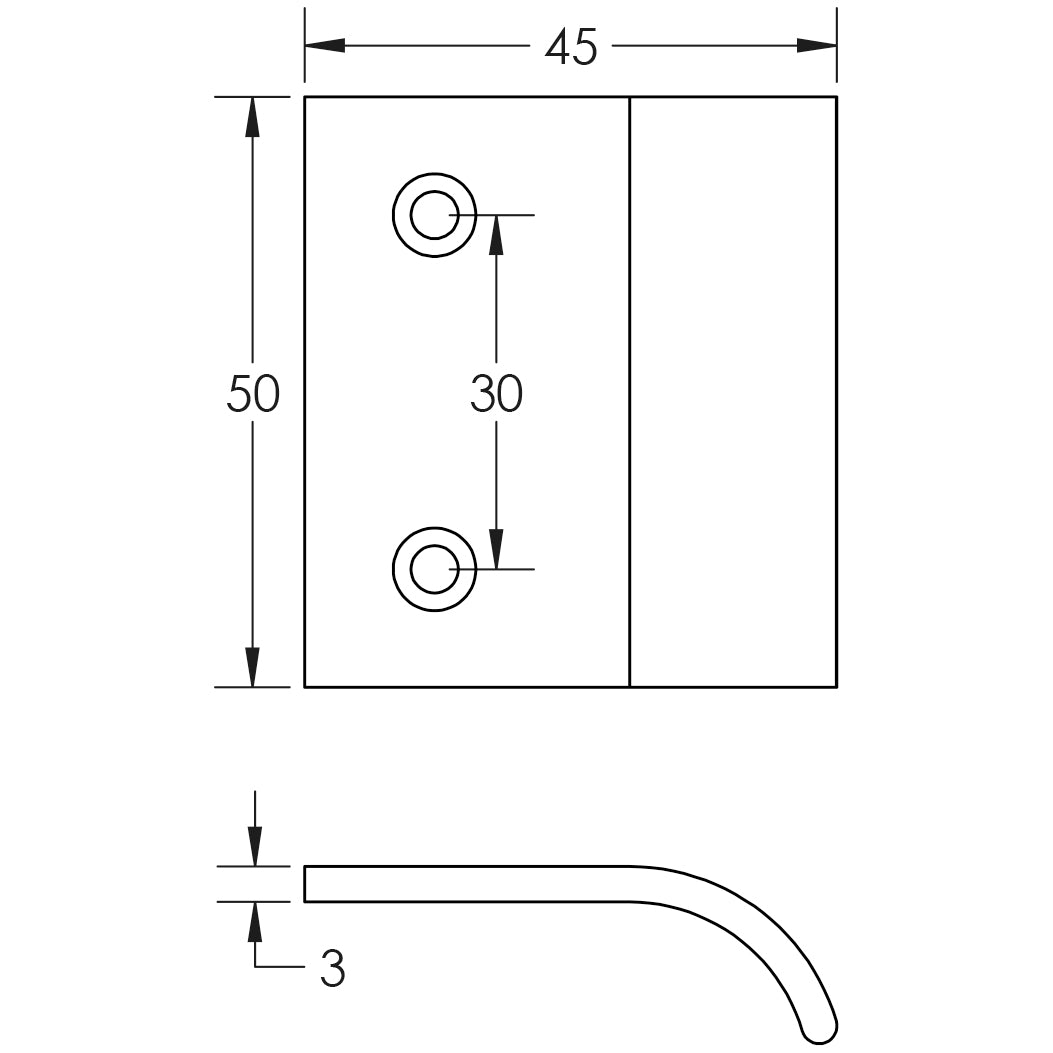 Technical drawing of of Burlington - 50mm Dark Bronze Curved Edged Pull Sku. BUR920DB