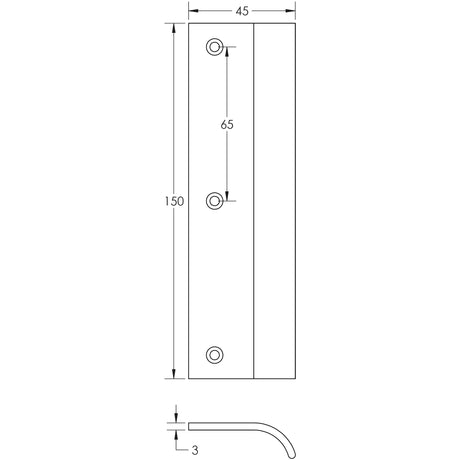 Technical drawing of of Burlington - 150mm Satin Nickel Curved Edge Pull Sku. BUR921SN