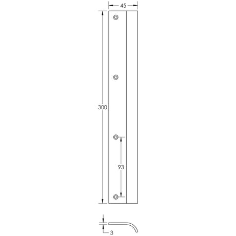 Technical drawing of of Burlington - 300mm Satin Brass Curved Edge Pull Sku. BUR922SB