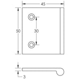 Technical drawing of of Burlington - 50mm Satin Nickel Flat Edge Pull Sku. BUR930SN
