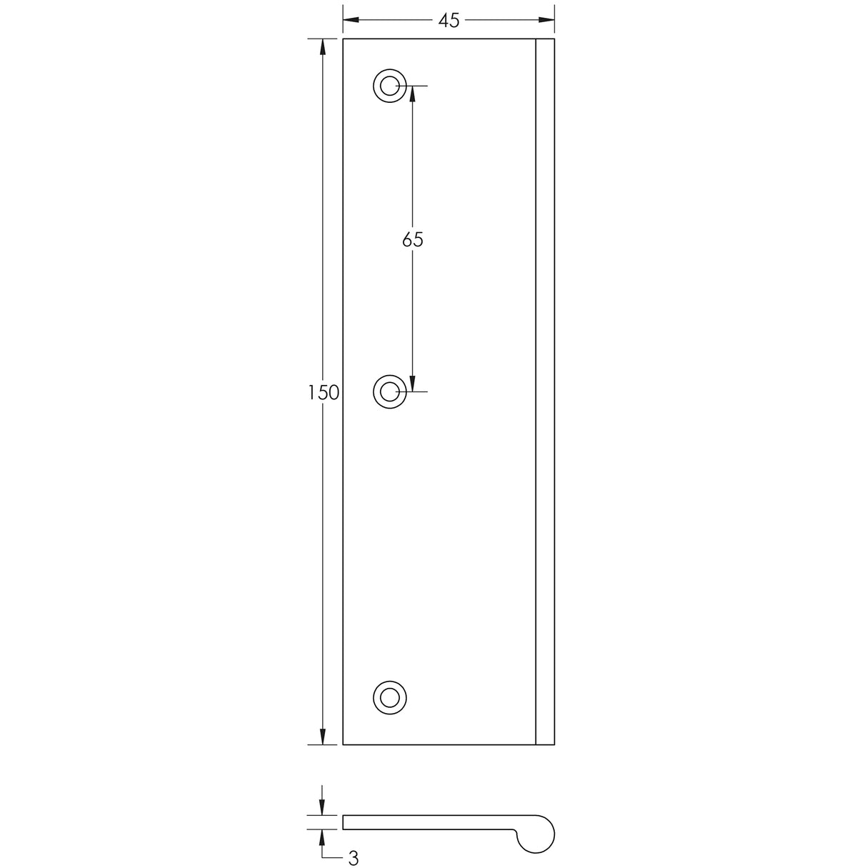 Technical drawing of of Burlington - 150mm Satin Nickel Flat Edge Pull Sku. BUR931SN