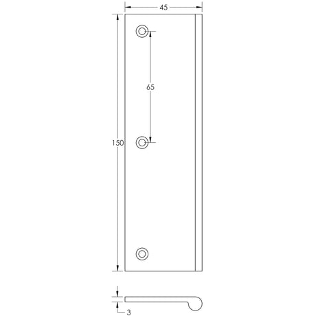 Technical drawing of of Burlington - 150mm Antique Brass Flat Edge Pull Sku. BUR931AB