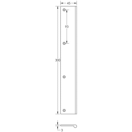 Technical drawing of of Burlington - Burlingon 300mm Antique Brass Flat Edge Pull Sku. BUR932AB