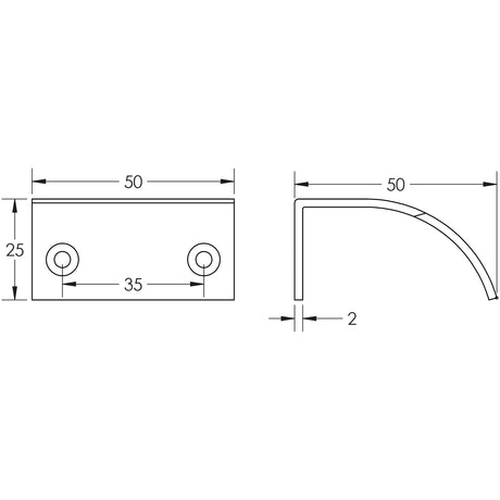 Technical drawing of of Burlington - 50mm Dark Bronze Arched Edge Pull Sku. BUR940DB