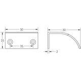 Technical drawing of of Burlington - 50mm Satin Brass Arched Edge Pull Sku. BUR940SB