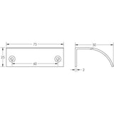 Technical drawing of of Burlington - 75mm Satin Brass Arched Edge Pull Sku. BUR941SB