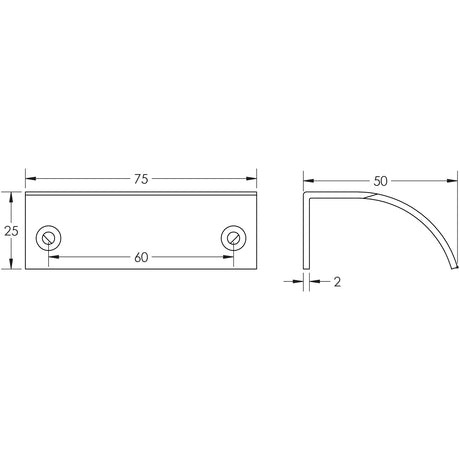 Technical drawing of of Burlington - 75mm Dark Bronze Arched Edge Pull Sku. BUR941DB