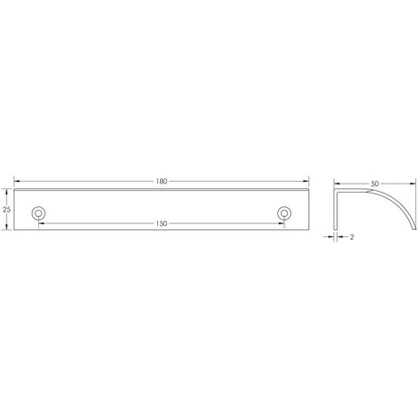 Technical drawing of of Burlington - 180mm Antique Brass Arched Edge Pull Sku. BUR942AB