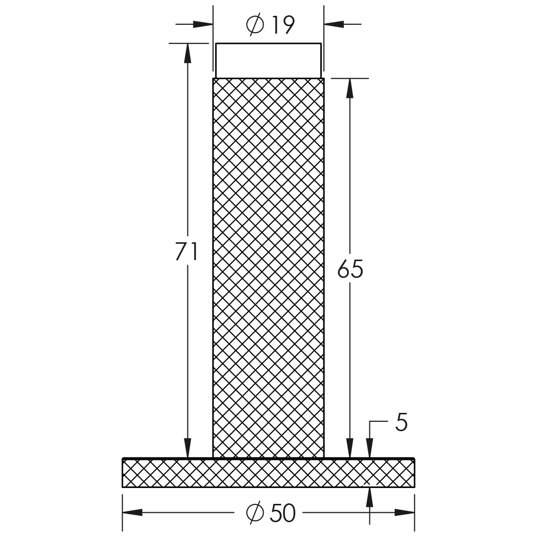 Technical drawing of of Burlington - Knurled Wall Mounted Doorstops Knurled Rose Polished Nickel Sku. BUR-968PN-969PN