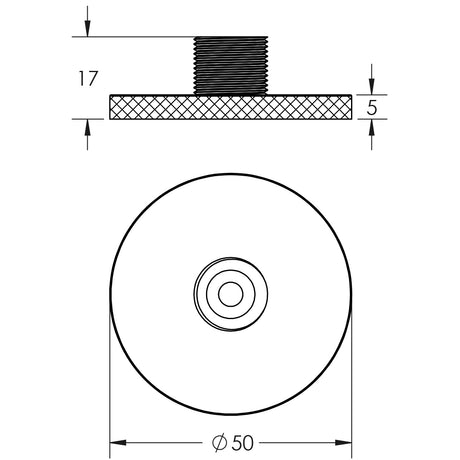 Technical drawing of of Burlington - Knurled Bases to Suit Wall Mounted Doorstops 50mm Dia Antique Brass Sku. BUR969AB