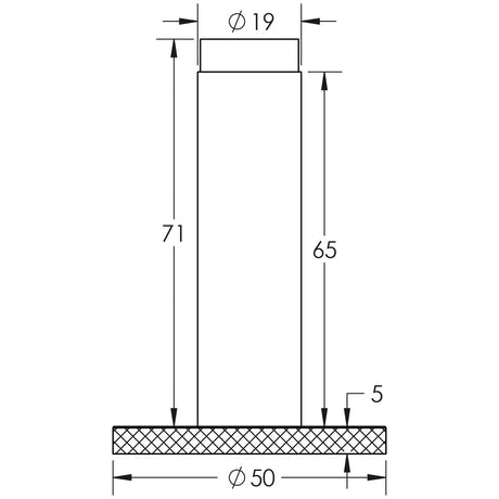 Technical drawing of of Burlington - Plain Wall Mounted Door Stops Knurled Rose Antique Brass Sku. BUR-970AB-969AB