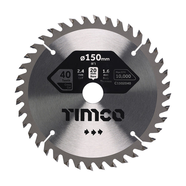 This is an image of Timco - Circular Saw Blade - Trimming/Crosscut - Medium/Fine 150 x 20 x 40T (1 Each Clamshell) C1502040