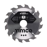 This is an image of Timco - Circular Saw Blade - General Purpose - Coarse/Medium 160 x 30 x 16T (1 Each Clamshell) C1603016
