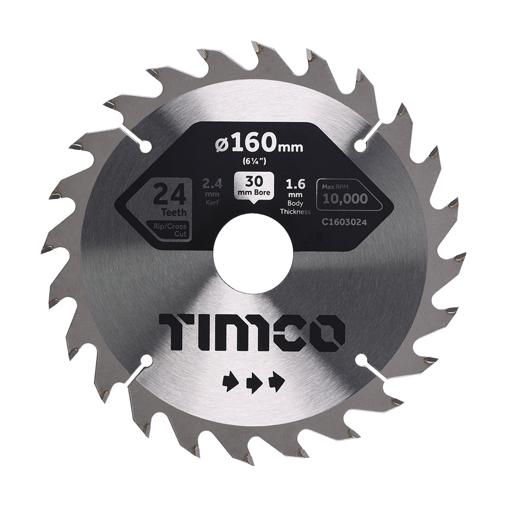 This is an image of Timco - Circular Saw Blade - Combination - Medium 160 x 30 x 24T (1 Each Clamshell) C1603024