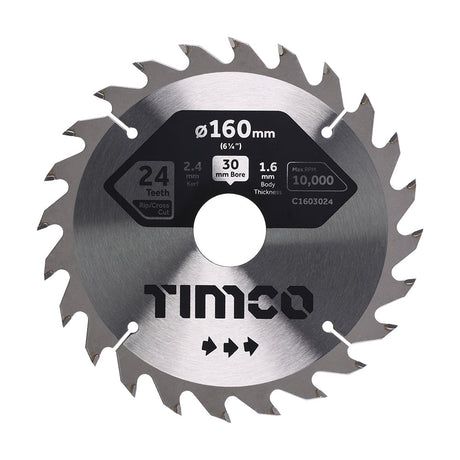This is an image of Timco - Circular Saw Blade - Combination - Medium 160 x 30 x 24T (1 Each Clamshell) C1603024