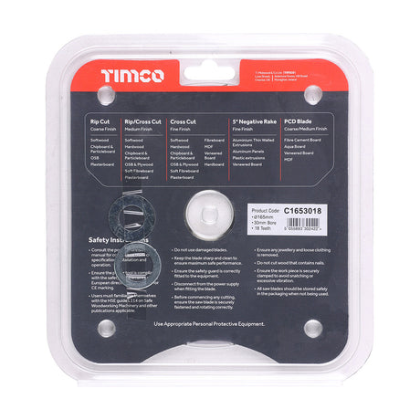 This is an image of Timco - Circular Saw Blade - Combination - Medium 165 x 30 x 18T (1 Each Clamshell) C1653018