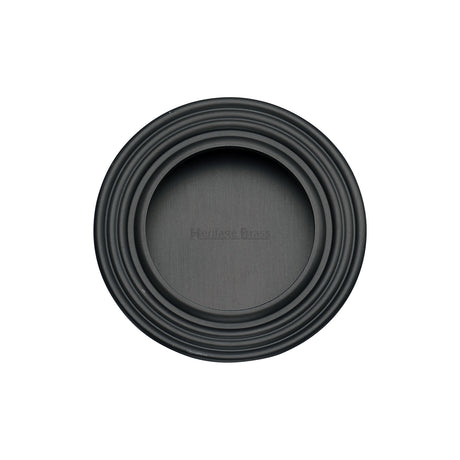 High quality image of the Heritage Brass Round Reeded Flush Pull Matt Black Finish
UK Design Registration Number 6202497
 | Sku. c1837-bkmt | Discounted prices available from Trade Door Handles