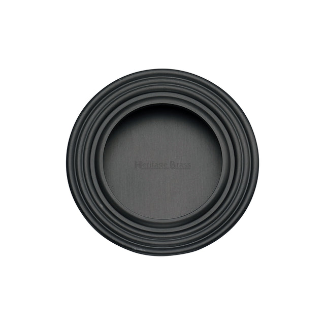 High quality image of the Heritage Brass Round Reeded Flush Pull Matt Black Finish
UK Design Registration Number 6202497
 | Sku. c1837-bkmt | Discounted prices available from Trade Door Handles